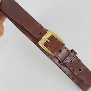 Womens Brown Leather Cinch Waist Belt Solid Brass Buckle 25.5" - 29" Made USA